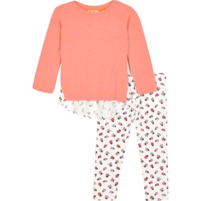 Mini girls pink top ladybird leggings outfit